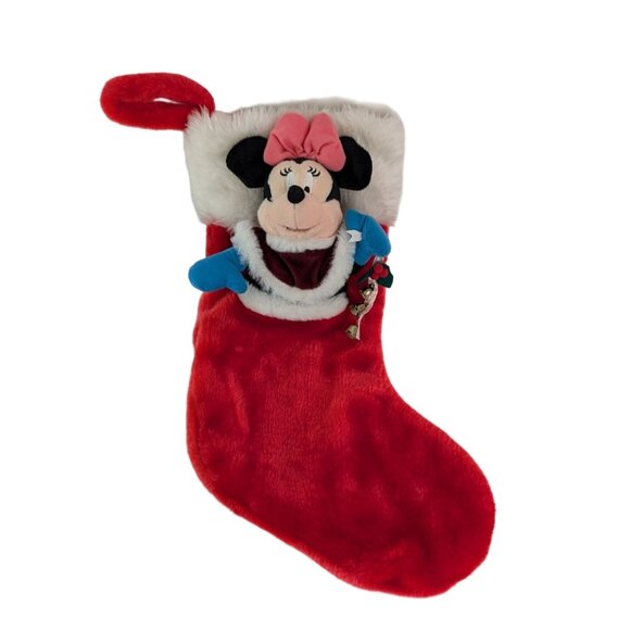 Disney Other - Disney Minnie Mouse Plush Christmas Stocking Red with Bells 16" by Gemmy